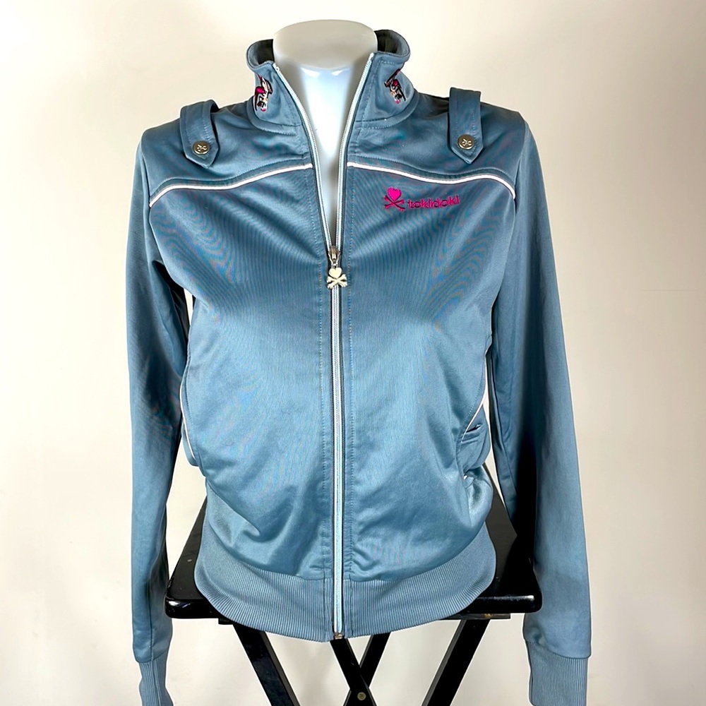Tokidoki zip up moto style gray track jacket size medium